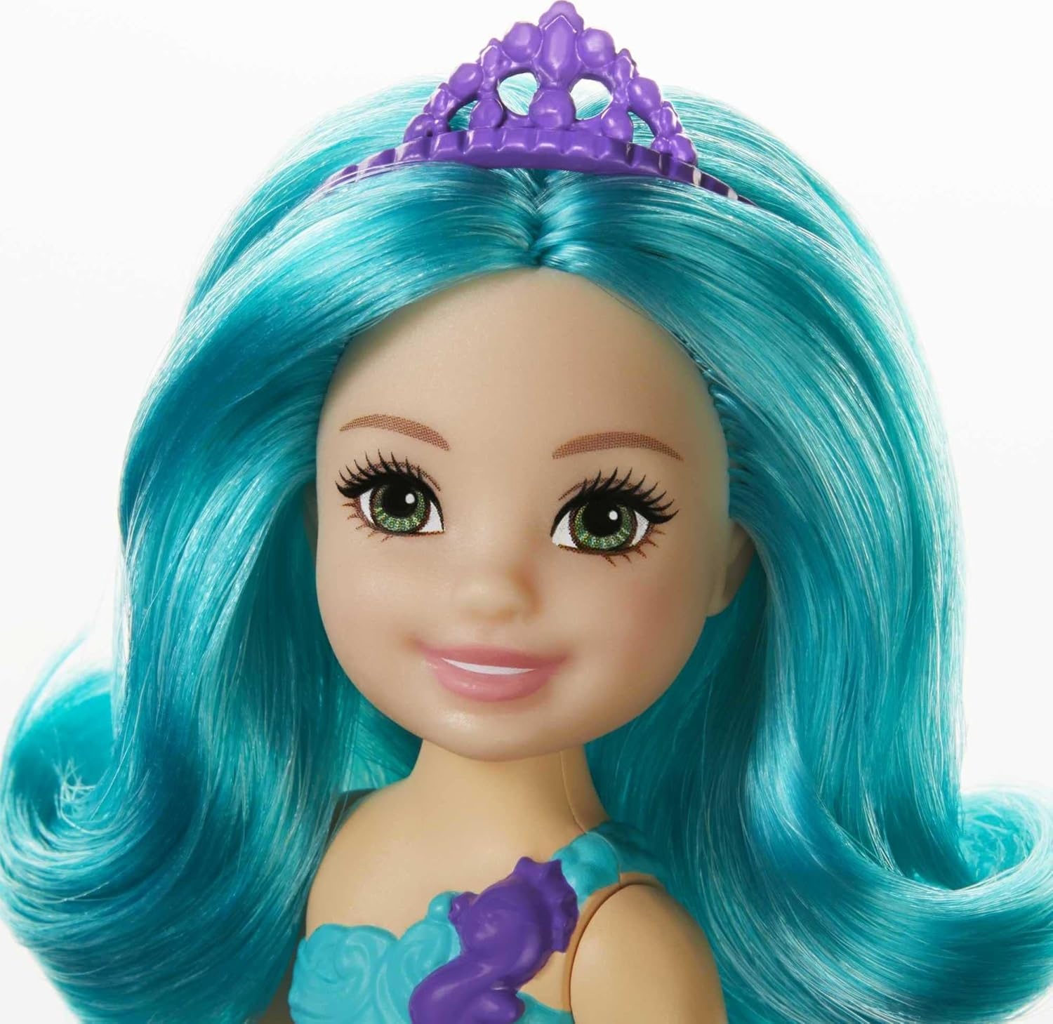 imageBarbie Dreamtopia Chelsea Mermaid Doll with Pink Hair amp Tail Royal Headband Accessory Small Doll Bends at WaistTeal