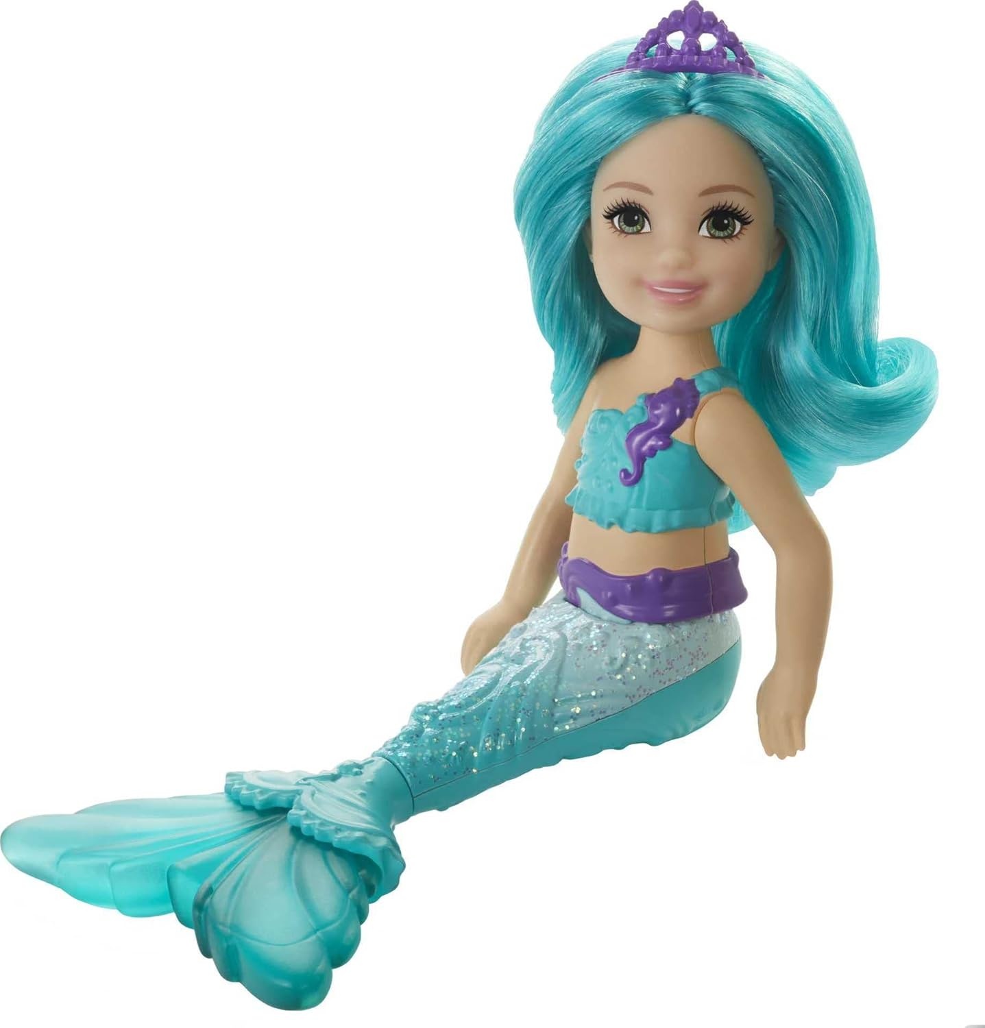 imageBarbie Dreamtopia Chelsea Mermaid Doll with Pink Hair amp Tail Royal Headband Accessory Small Doll Bends at WaistTeal