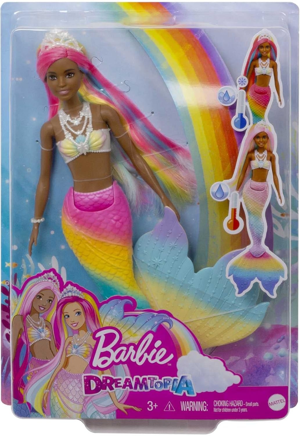 imageBarbie Dreamtopia Doll Rainbow Magic Mermaid with Rainbow Hair and Blue Eyes WaterActivated ColorChange FeatureBrown rainbow