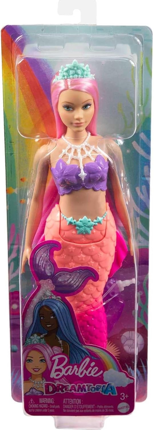 imageBarbie Dreamtopia Mermaid Doll with Curvy Body Pink Hair Pink Ombre Tail amp Headband AccessoryMulticolor