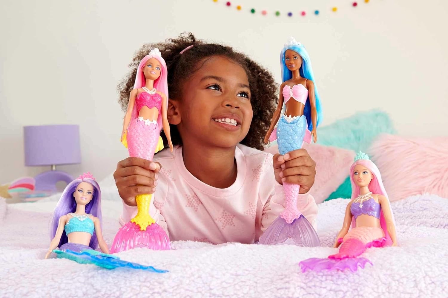 imageBarbie Dreamtopia Mermaid Doll with Curvy Body Pink Hair Pink Ombre Tail amp Headband AccessoryMulticolor