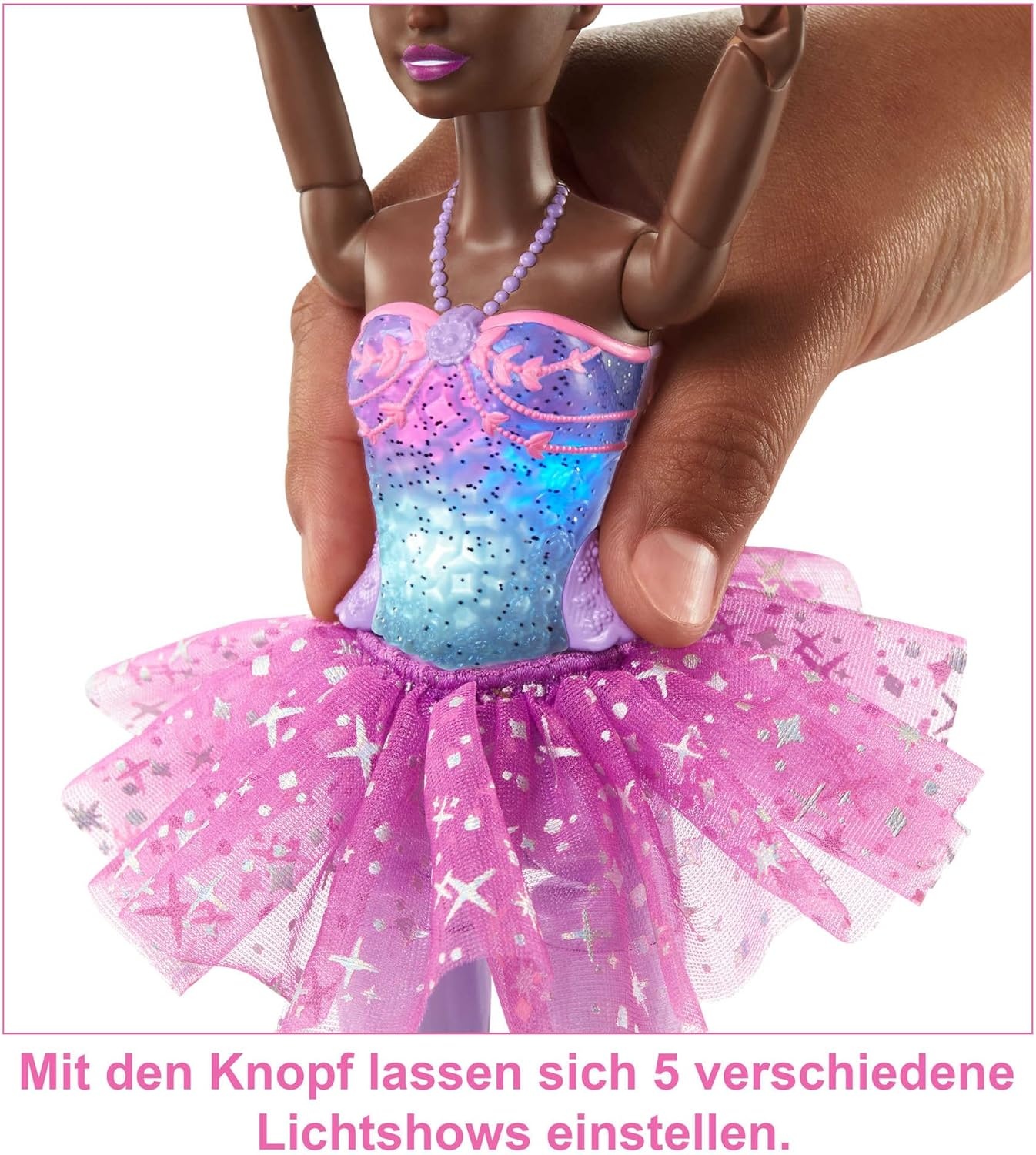 imageBarbie Dreamtopia Twinkle Lights Ballerina Doll with Brunette Hair amp LightUp Feature Wearing Removable Headband amp Purple TutuMulticolor