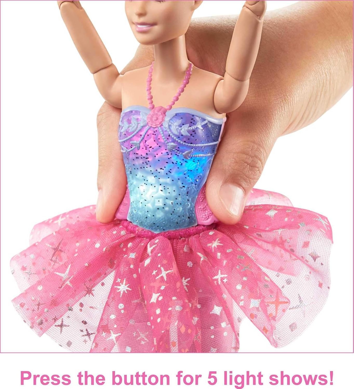 imageBarbie Dreamtopia Twinkle Lights Ballerina Doll with Brunette Hair amp LightUp Feature Wearing Removable Headband amp Purple TutuPink
