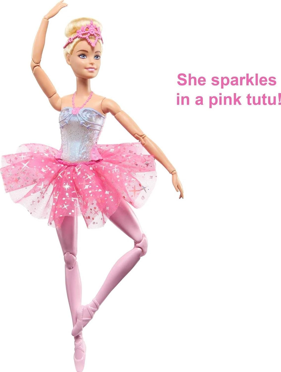 imageBarbie Dreamtopia Twinkle Lights Ballerina Doll with Brunette Hair amp LightUp Feature Wearing Removable Headband amp Purple TutuPink
