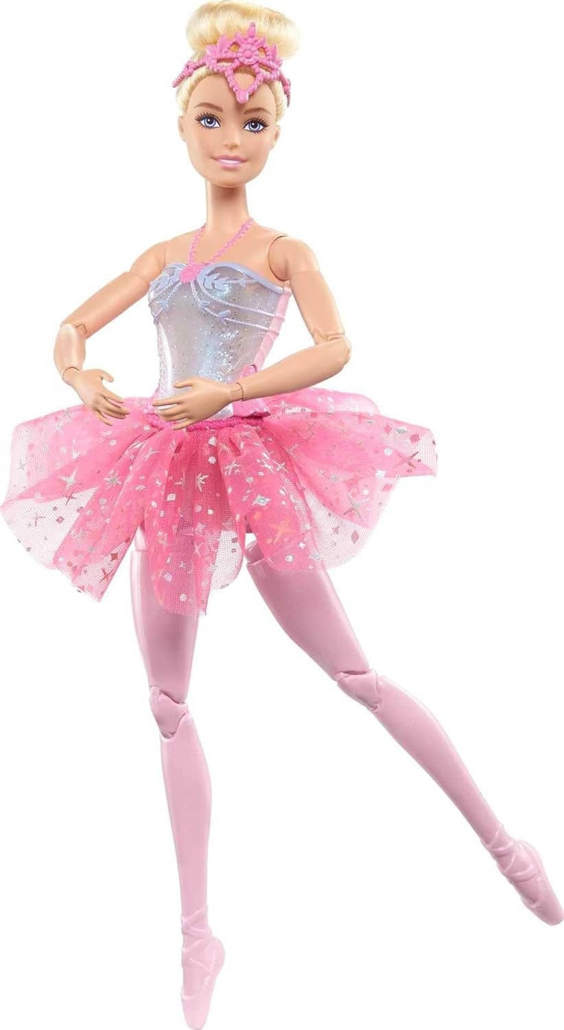 imageBarbie Dreamtopia Twinkle Lights Ballerina Doll with Brunette Hair amp LightUp Feature Wearing Removable Headband amp Purple TutuPink