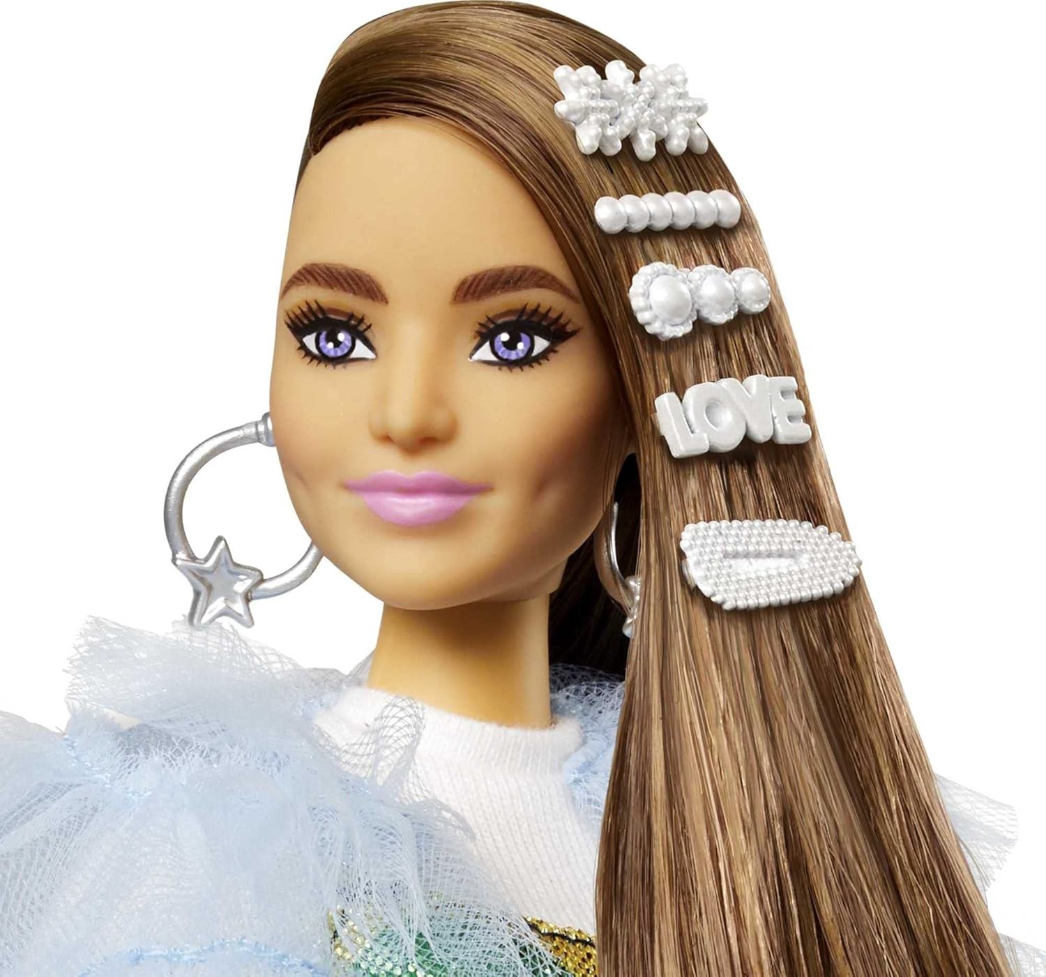imageBarbie Extra Doll amp Accessories with Long Brunette Hair and Bling Clips in MultiColored Dress with Pet Crocodile