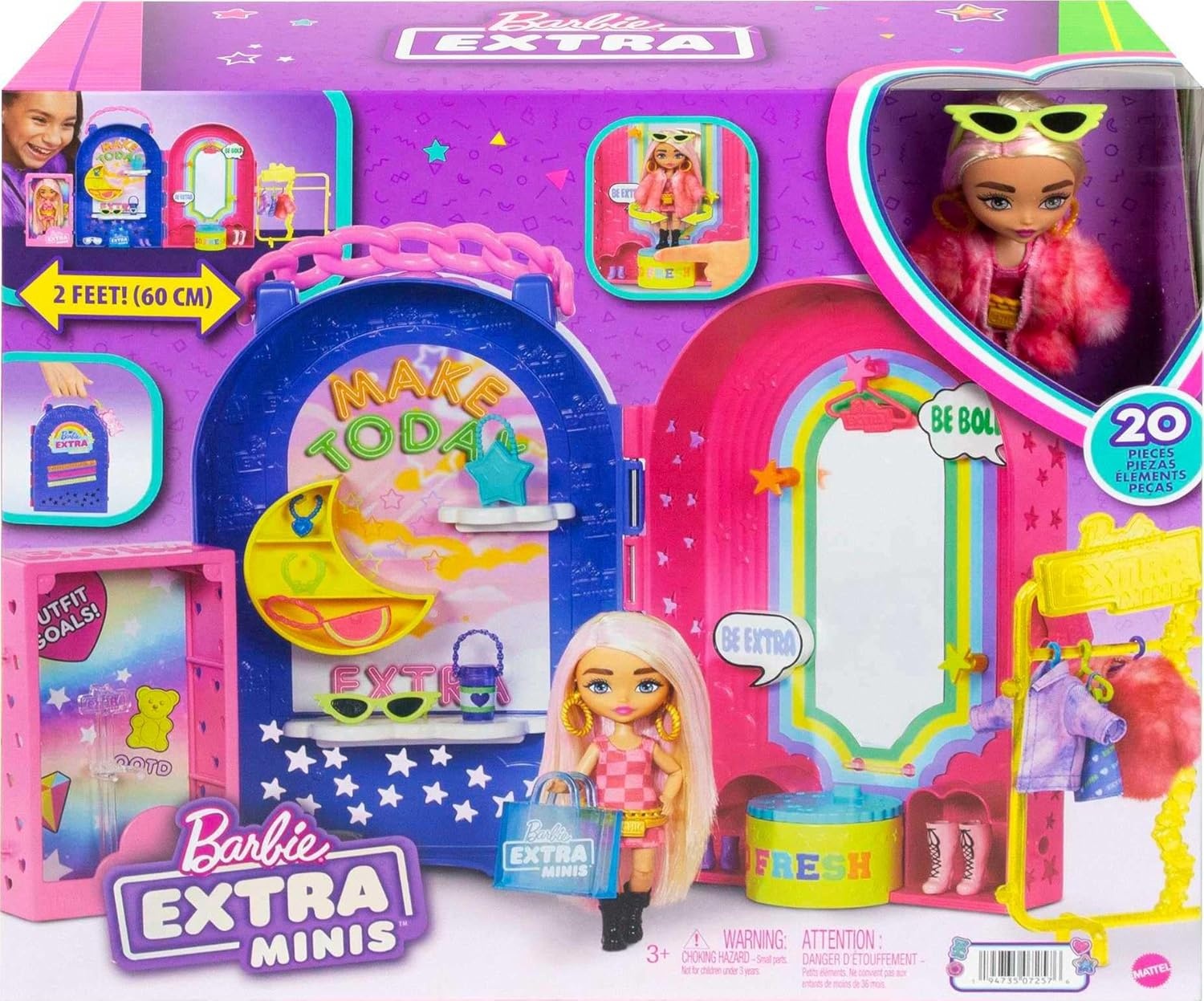 imageBarbie Extra Minis Doll amp Fashion Playset with 15 Pieces Boutique with Small Doll Clothes amp Accessories Including Gummy Bear Keychain