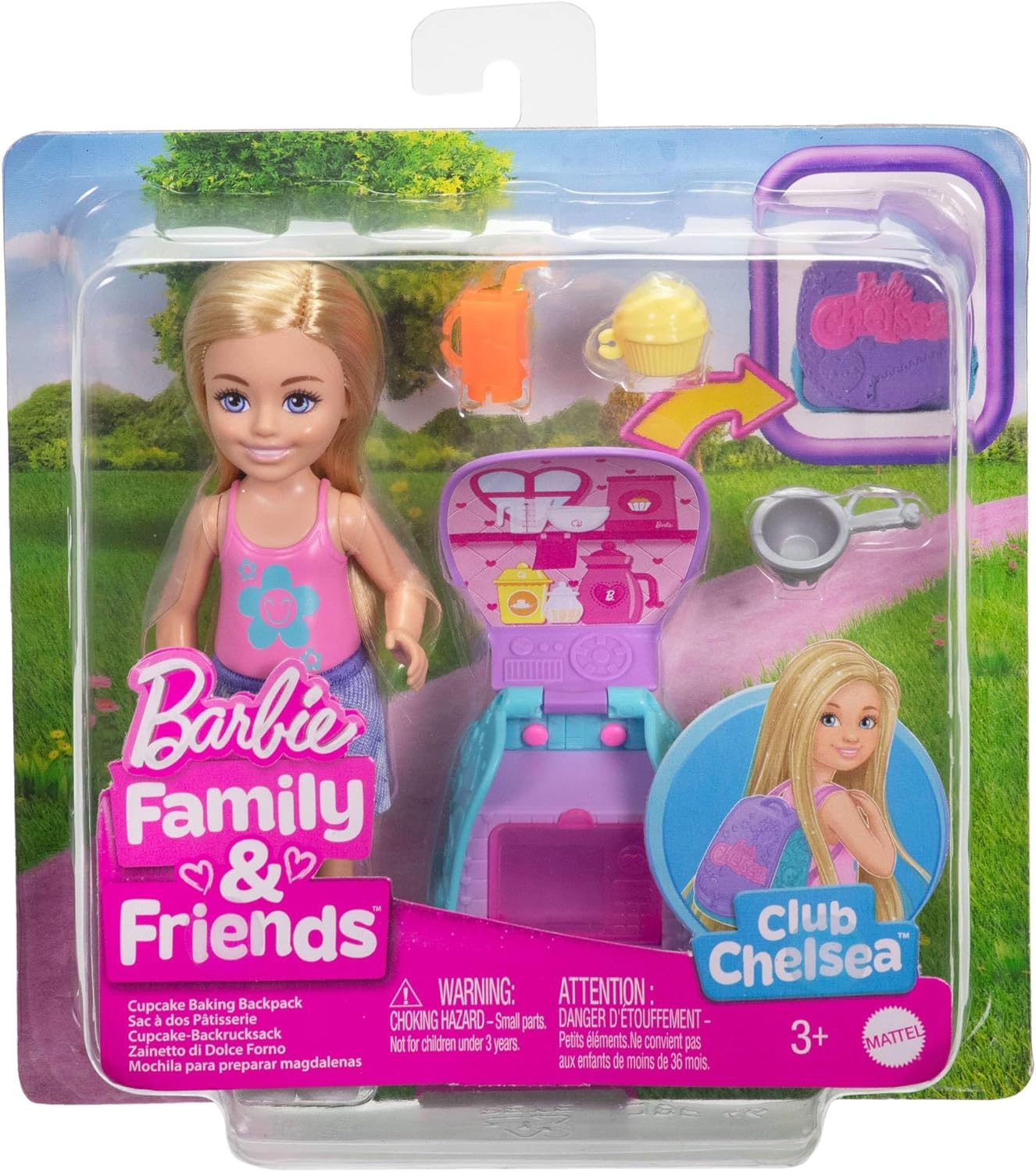 imageBarbie Family amp Friends Cupcake Baking Backpack Blonde Chelsea Doll Wearable Backpack with Baking Play Pieces