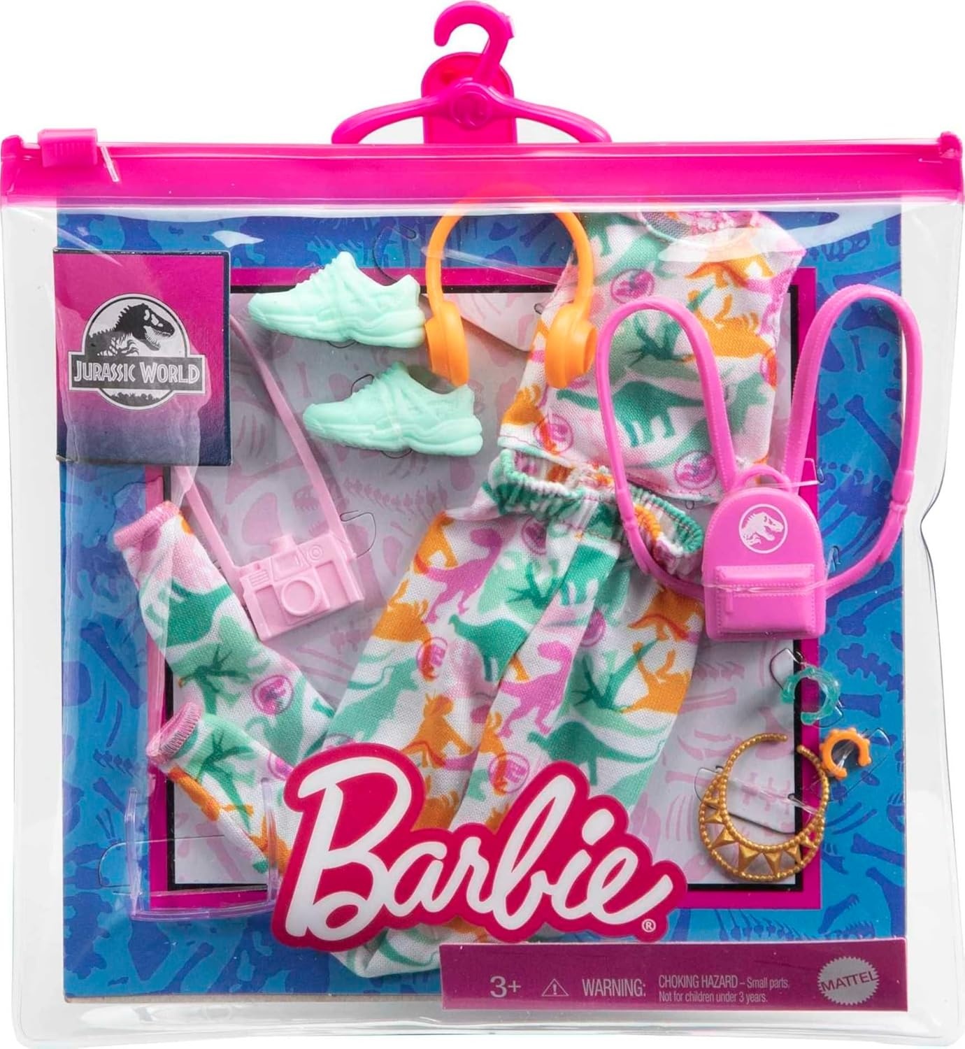 imageBarbie Fashion Pack of Doll Clothes Inspired by Jurassic World Collectible Set Includes Crop Top amp Jogger Pants with Dinosaur Print amp 8 Accessories