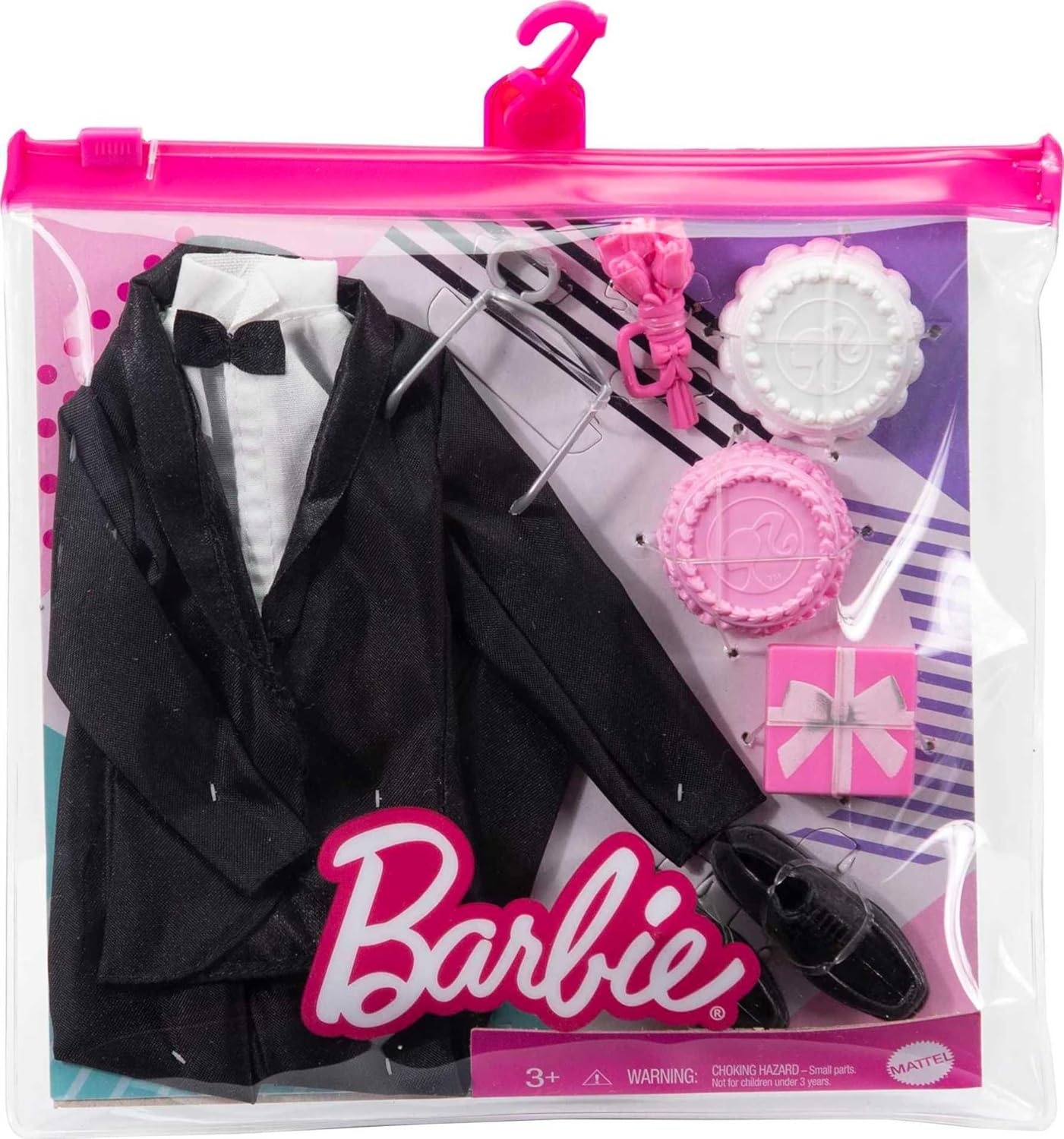 imageBarbie Fashion amp Accessories Pack Bridal Set with Groom Outfit for Ken Doll with Tuxedo Shoes Watch Wedding Cake with Tray amp Bouquet