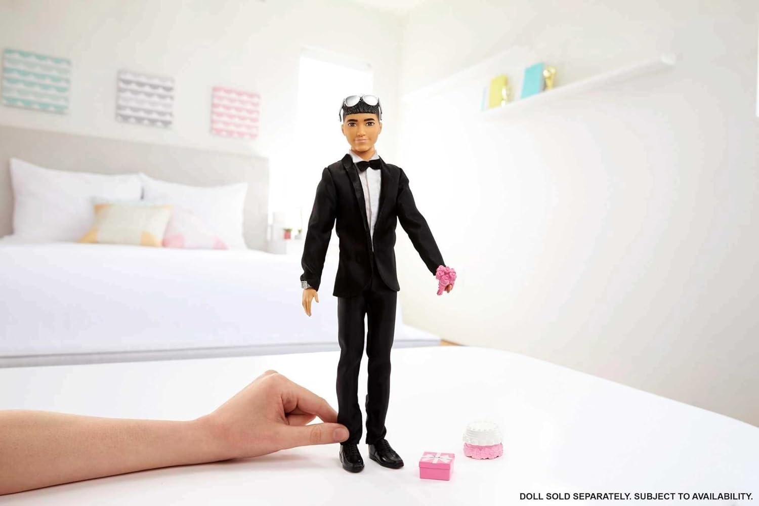imageBarbie Fashion amp Accessories Pack Bridal Set with Groom Outfit for Ken Doll with Tuxedo Shoes Watch Wedding Cake with Tray amp Bouquet