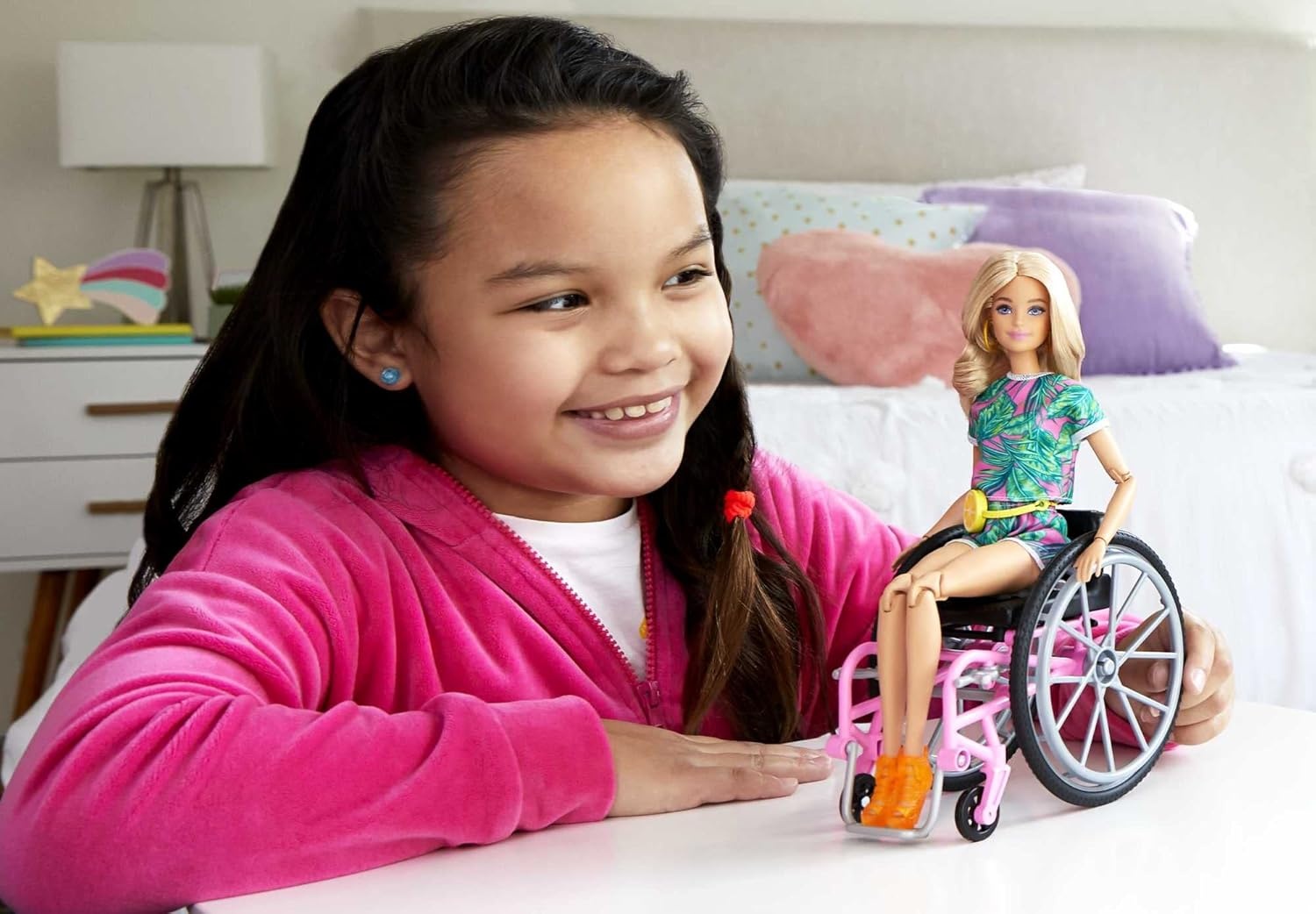 imageBarbie Fashionistas Doll 165 with Wheelchair amp Ramp Wavy Blonde Hair amp TropicalPrint Outfit with AccessoriesTropical Print