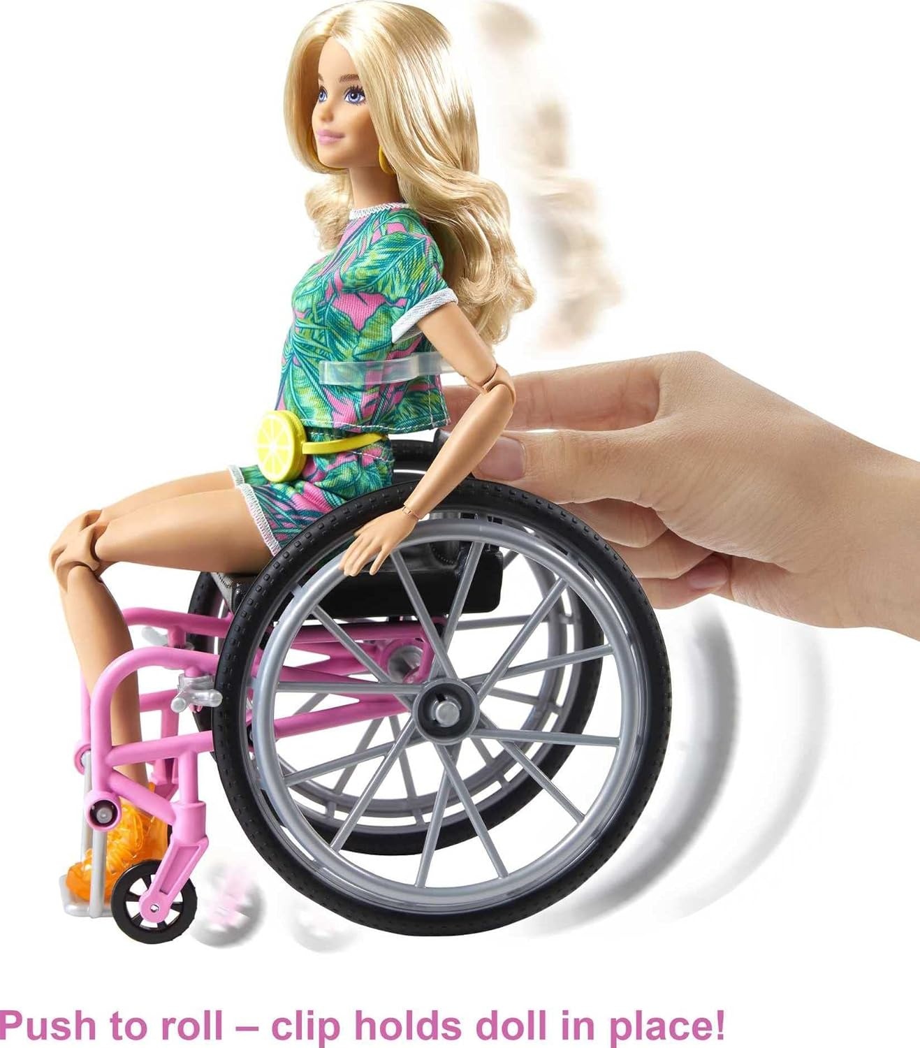 imageBarbie Fashionistas Doll 165 with Wheelchair amp Ramp Wavy Blonde Hair amp TropicalPrint Outfit with AccessoriesTropical Print