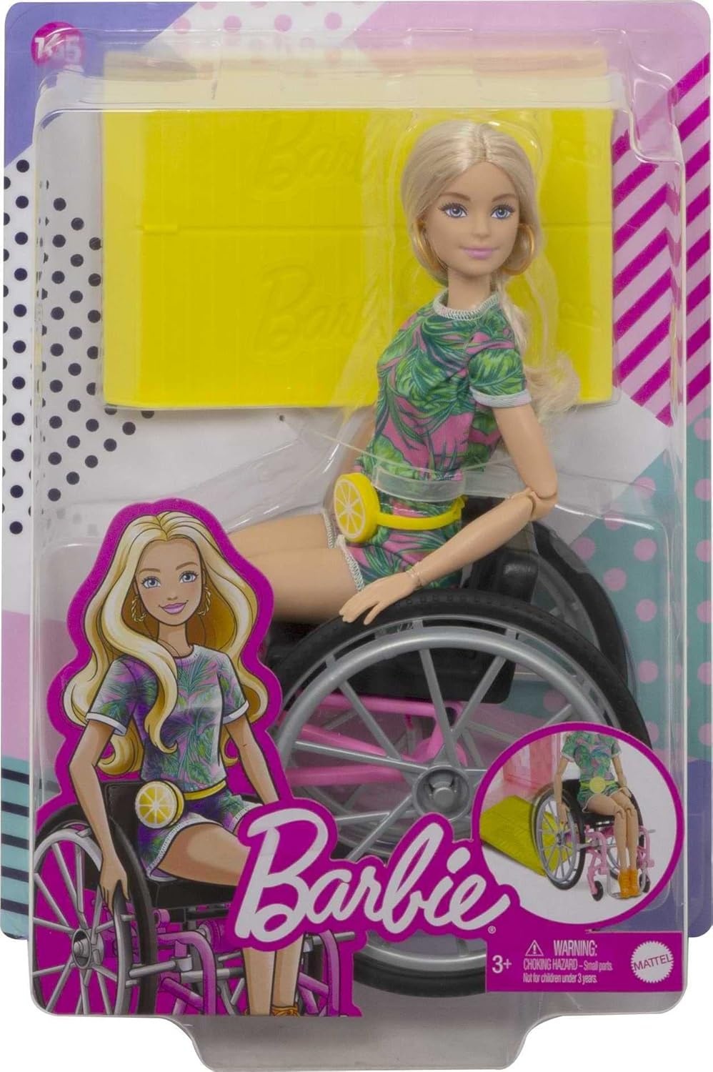 imageBarbie Fashionistas Doll 165 with Wheelchair amp Ramp Wavy Blonde Hair amp TropicalPrint Outfit with AccessoriesTropical Print