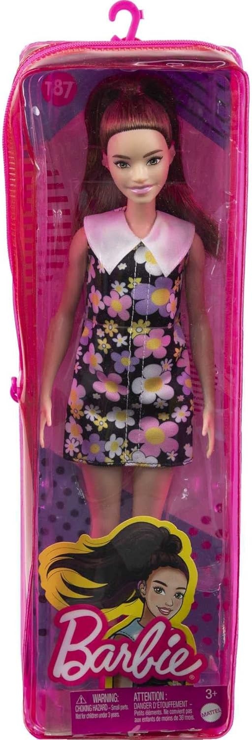 imageBarbie Fashionistas Doll 199 Curvy amp Tall with Wavy Black Hair Gingham CutOut Dress amp Accessories Including Shoes amp ScrunchieStyle BraceletArt Sports Modern