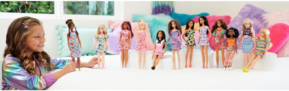 imageBarbie Fashionistas Doll 199 Curvy amp Tall with Wavy Black Hair Gingham CutOut Dress amp Accessories Including Shoes amp ScrunchieStyle BraceletGirl Power