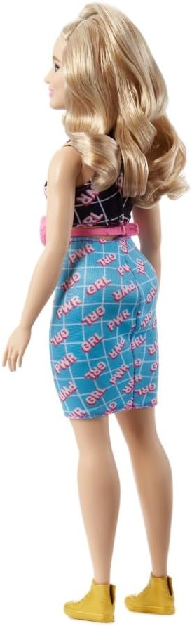 imageBarbie Fashionistas Doll 199 Curvy amp Tall with Wavy Black Hair Gingham CutOut Dress amp Accessories Including Shoes amp ScrunchieStyle BraceletGirl Power