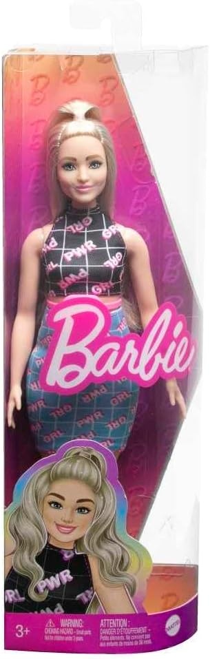 imageBarbie Fashionistas Doll 199 Curvy amp Tall with Wavy Black Hair Gingham CutOut Dress amp Accessories Including Shoes amp ScrunchieStyle BraceletGirl Power
