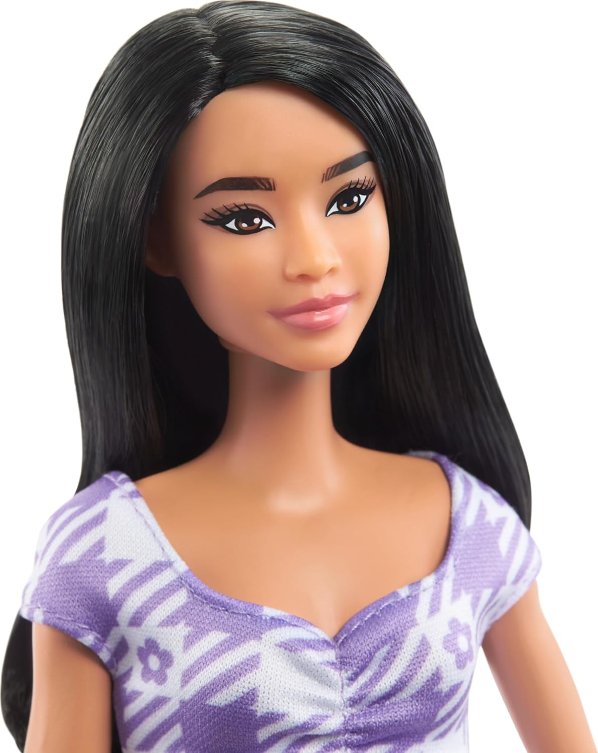 imageBarbie Fashionistas Doll 199 Curvy amp Tall with Wavy Black Hair Gingham CutOut Dress amp Accessories Including Shoes amp ScrunchieStyle BraceletOversized Plaids