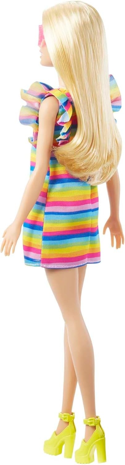imageBarbie Fashionistas Doll 199 Curvy amp Tall with Wavy Black Hair Gingham CutOut Dress amp Accessories Including Shoes amp ScrunchieStyle BraceletTiered Dress and Braces
