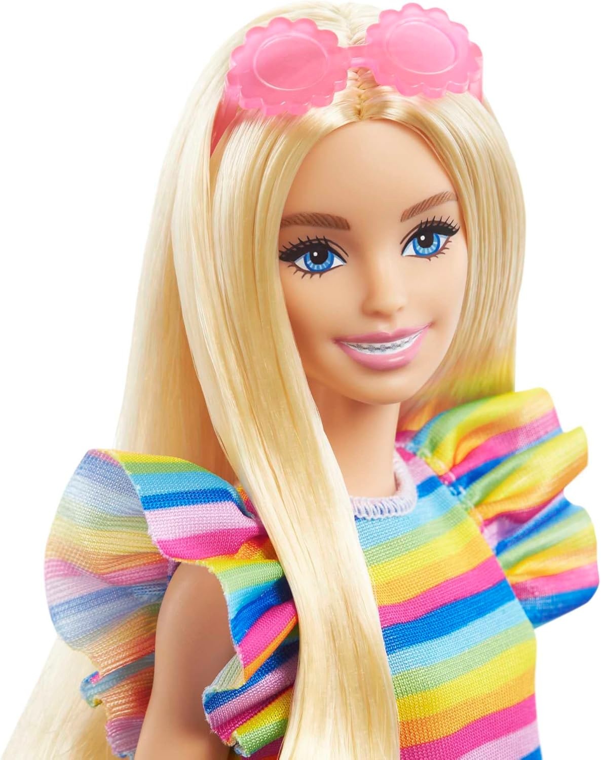 imageBarbie Fashionistas Doll 199 Curvy amp Tall with Wavy Black Hair Gingham CutOut Dress amp Accessories Including Shoes amp ScrunchieStyle BraceletTiered Dress and Braces