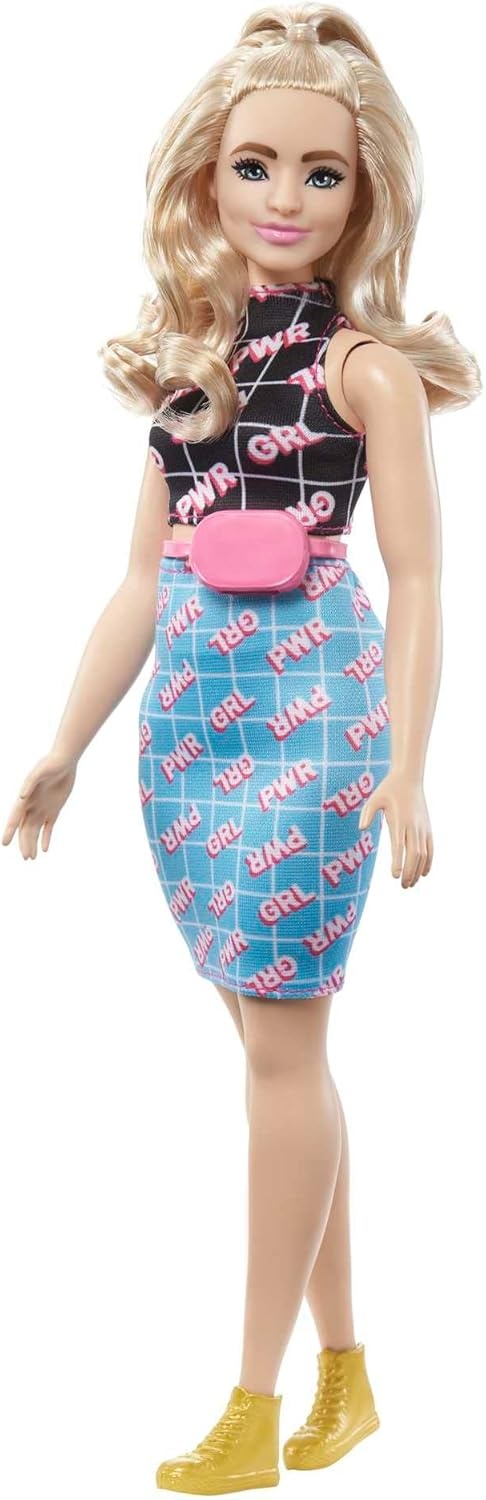 imageBarbie Fashionistas Doll 202 Curvy with Blonde Hair Girl Power Print Outfit amp Accessories Including Sneakers amp Fanny Pack