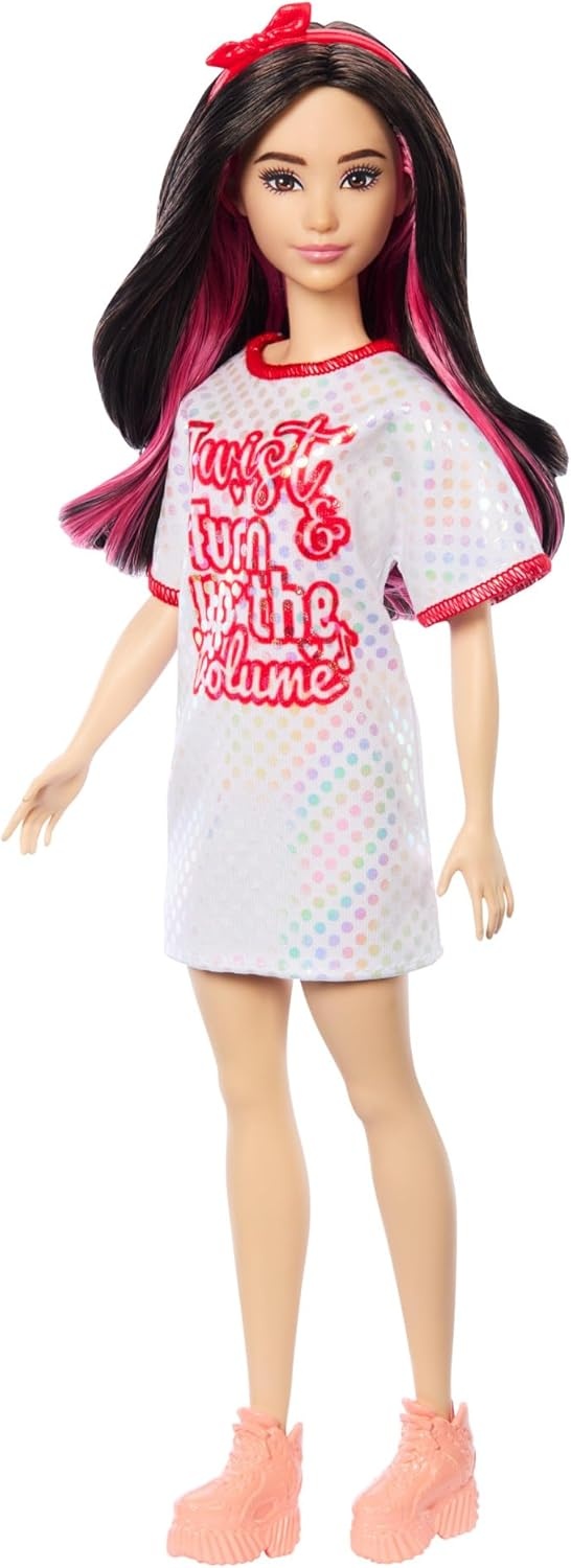 imageBarbie Fashionistas Doll 214 Black Wavy Hair with Twist n Turn Dress amp Accessories 65th Anniversary Collectible ToyDoll