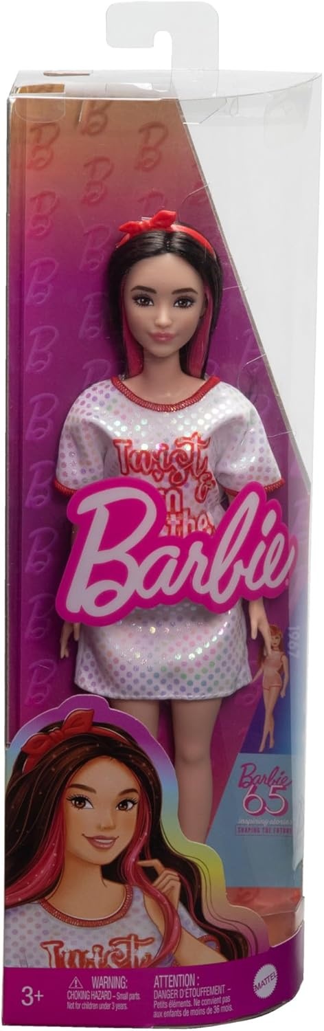 imageBarbie Fashionistas Doll 214 Black Wavy Hair with Twist n Turn Dress amp Accessories 65th Anniversary Collectible ToyDoll