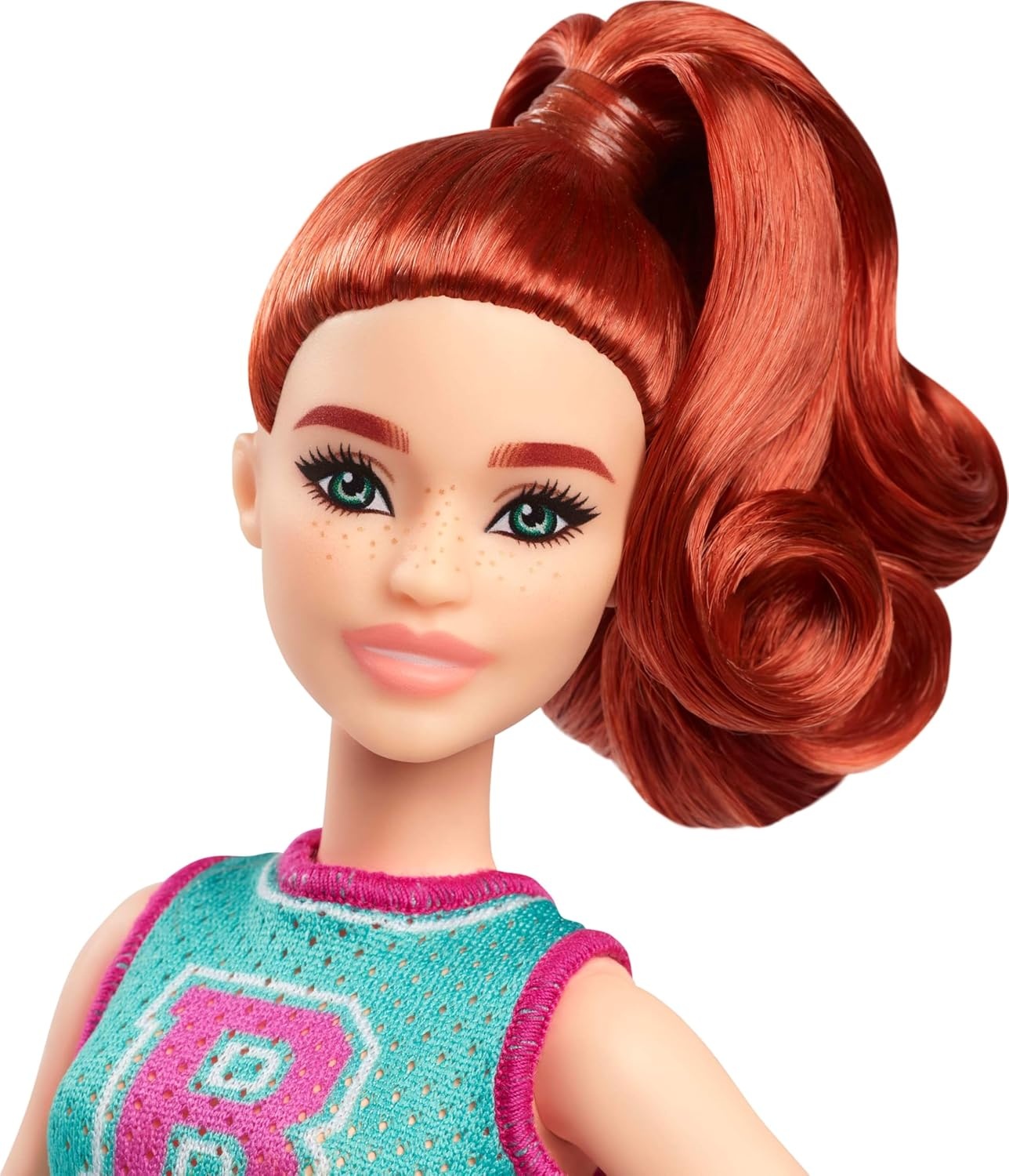 imageBarbie Fashionistas Doll 232 with Red Hair Wearing Sporty B Jersey Top and Pleated Purple Skirt with Watch and Sneakers