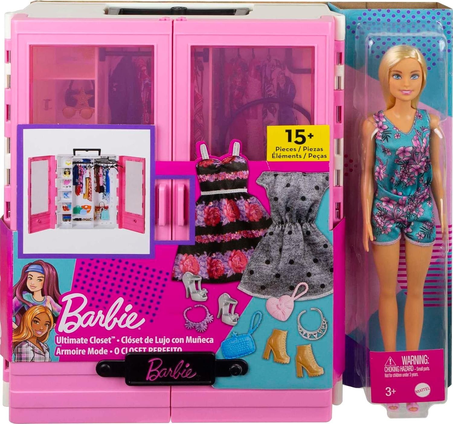 imageBarbie Fashionistas Doll amp Ultimate Closet Playset with Clothes amp 12 Accessories Blonde Fashion Doll amp Pink Closet Toy with Storage FoldOut Rack amp Carrying Handle