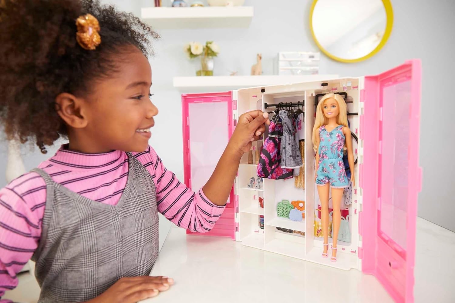 imageBarbie Fashionistas Doll amp Ultimate Closet Playset with Clothes amp 12 Accessories Blonde Fashion Doll amp Pink Closet Toy with Storage FoldOut Rack amp Carrying Handle
