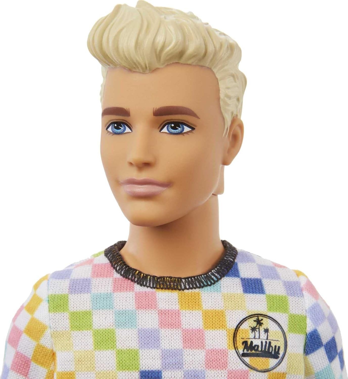 imageBarbie Fashionistas Ken Doll 174 with Sculpted Blonde Hair Wearing SurfInspired Checkered Shirt Denim Shorts amp Deck Shoes