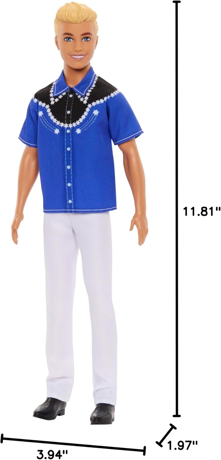 imageBarbie Fashionistas Ken Doll 226 Wearing a Removable Western Shirt Pants amp Boots Blonde Fashion Doll 65th Anniversary Collectible