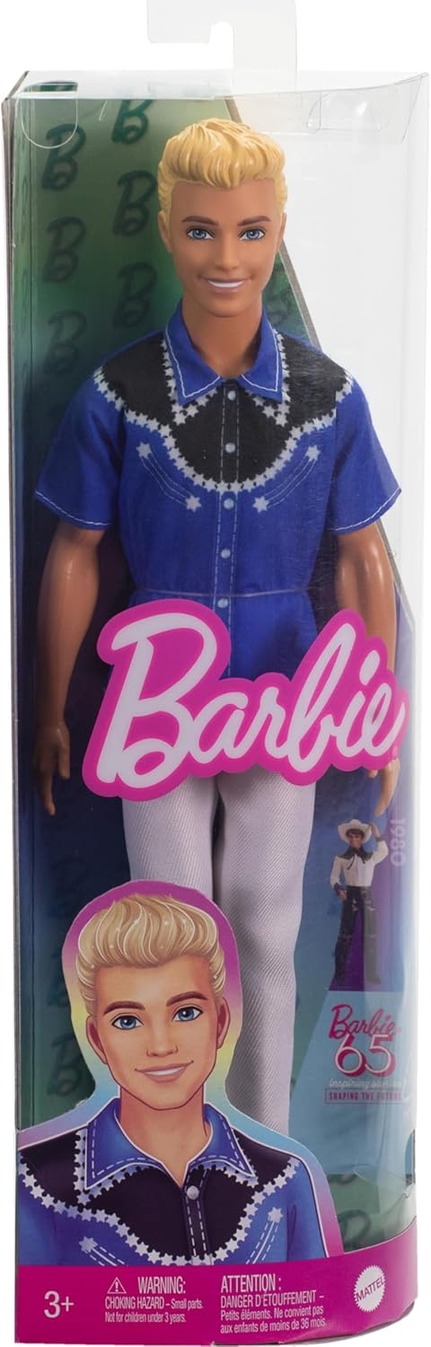 imageBarbie Fashionistas Ken Doll 226 Wearing a Removable Western Shirt Pants amp Boots Blonde Fashion Doll 65th Anniversary Collectible