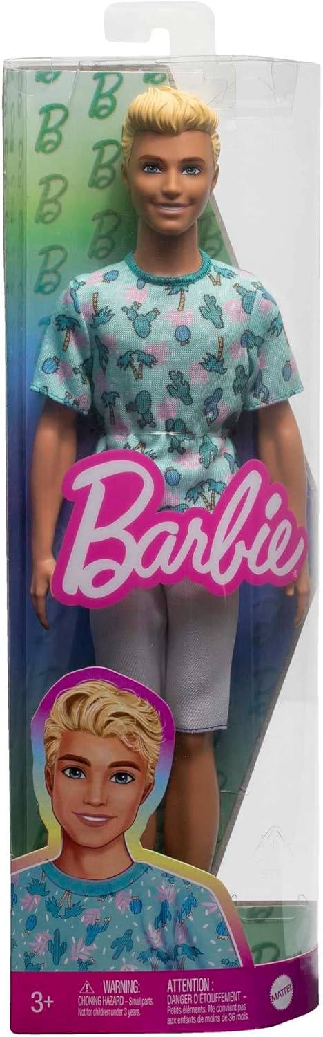 imageBarbie Fashionistas Ken Fashion Doll 211 with Blonde Hair Wearing Removable Blue Cactus Tee White Shorts amp SneakersModern