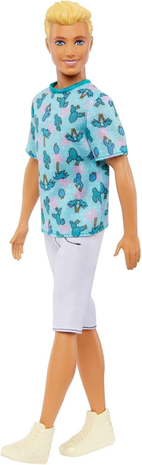 imageBarbie Fashionistas Ken Fashion Doll 211 with Blonde Hair Wearing Removable Blue Cactus Tee White Shorts amp SneakersModern