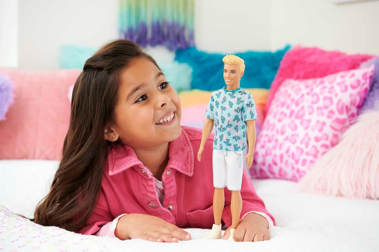 imageBarbie Fashionistas Ken Fashion Doll 211 with Blonde Hair Wearing Removable Blue Cactus Tee White Shorts amp SneakersModern