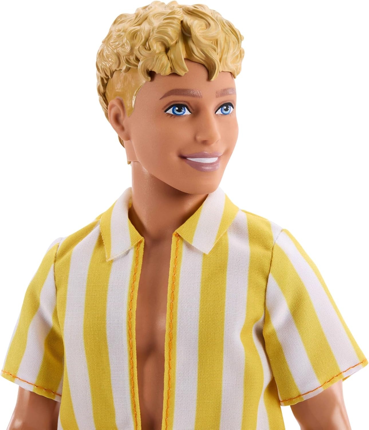 imageBarbie Fashionistas Style Ken Doll 252 with Blond Hair Wearing Orange and Yellow PolkaDot Board Shorts with Yellow and White Striped Shirt Orange Shoes