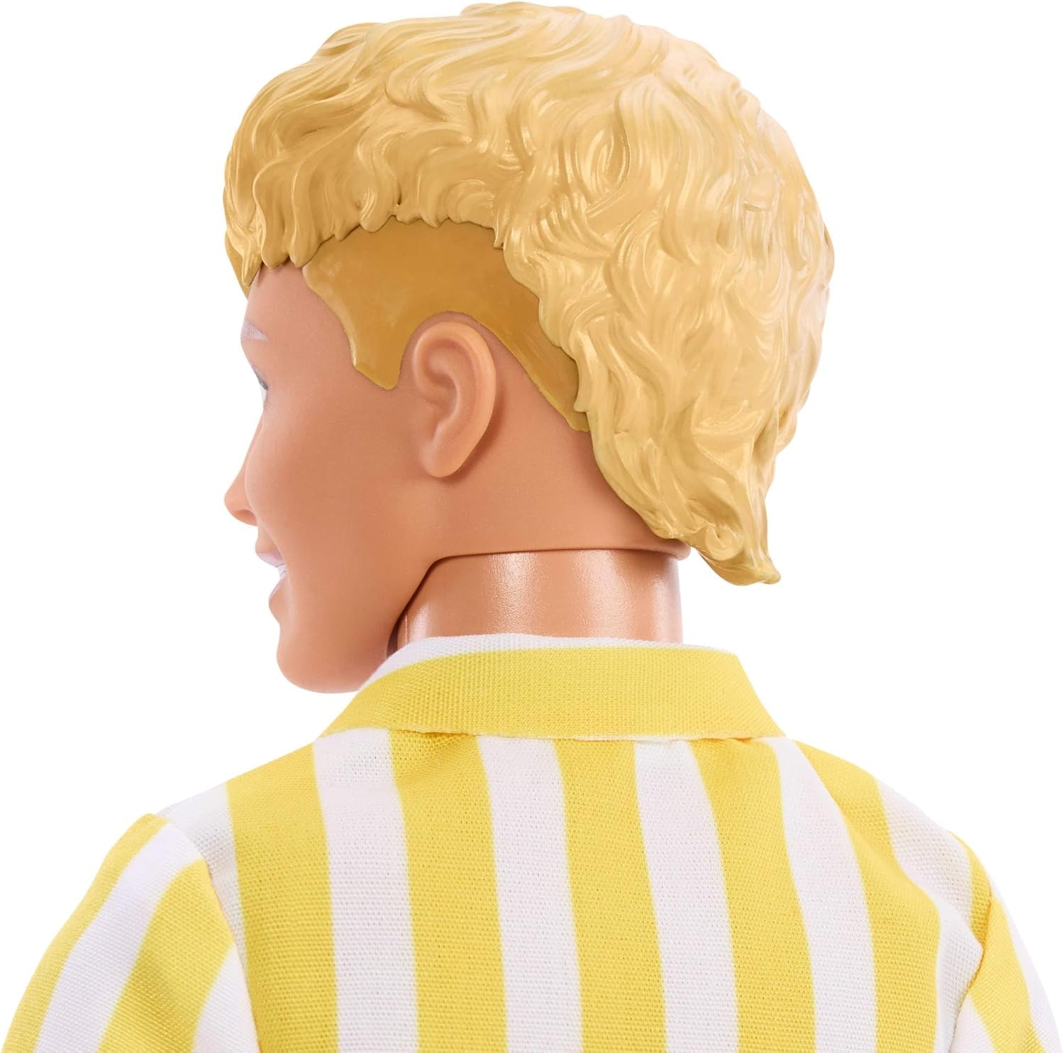 imageBarbie Fashionistas Style Ken Doll 252 with Blond Hair Wearing Orange and Yellow PolkaDot Board Shorts with Yellow and White Striped Shirt Orange Shoes