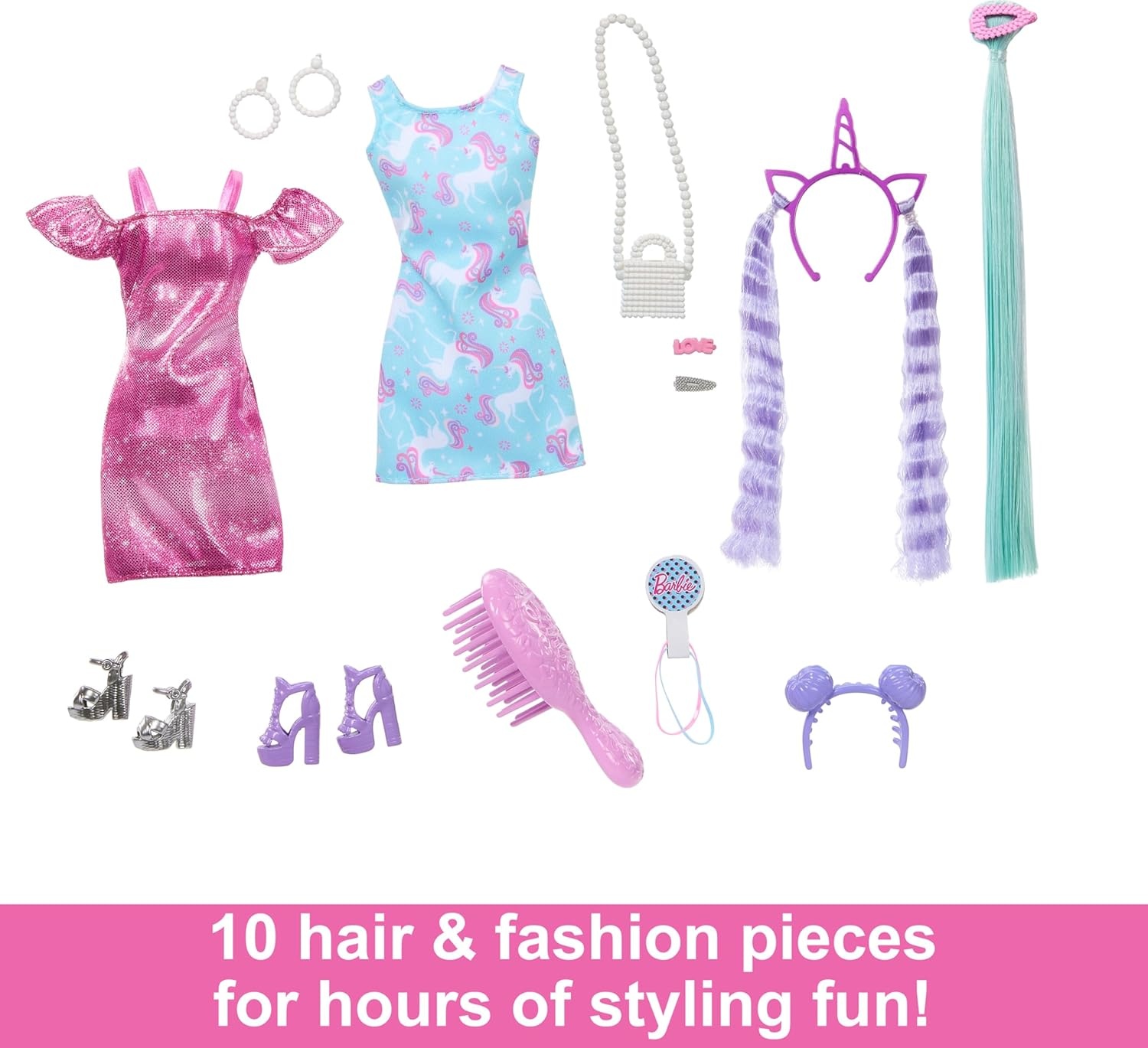imageBarbie Fun amp Fancy Set Fashion Doll with ExtraLong ColorStreaked Black Hair Clothes amp Styling Accessories