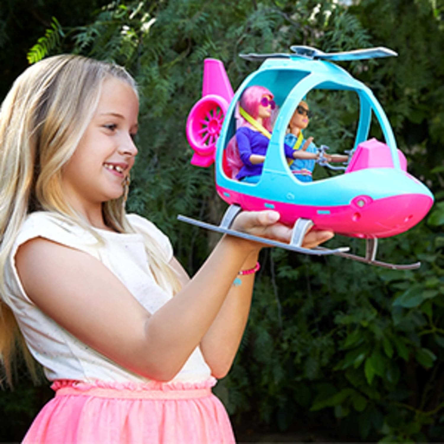 imageBarbie Helicopter with Spinning Rotors Pink and Blue 2Seater Design with Seatbelts and Pilot ControlsHelicopter