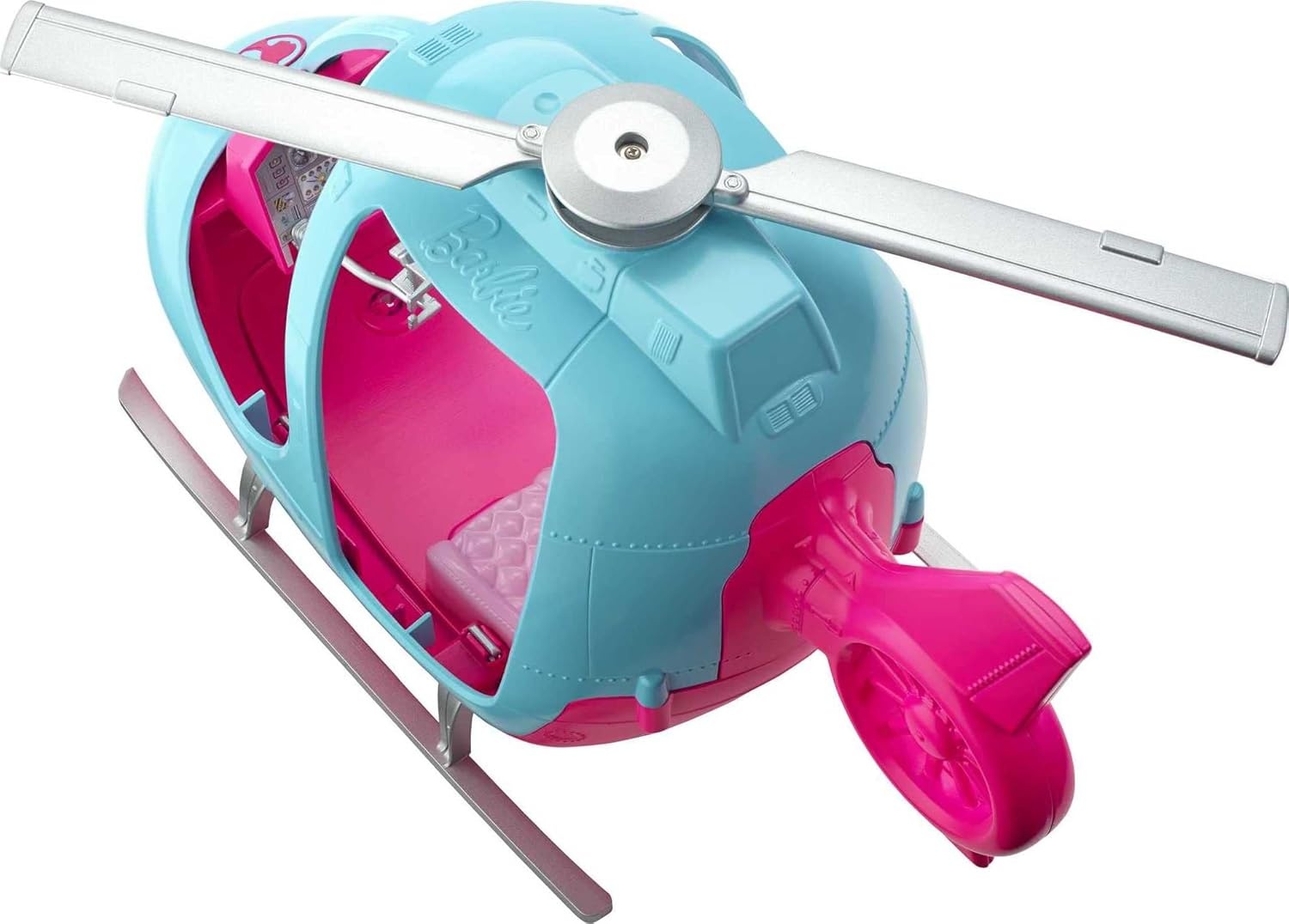 imageBarbie Helicopter with Spinning Rotors Pink and Blue 2Seater Design with Seatbelts and Pilot ControlsHelicopter