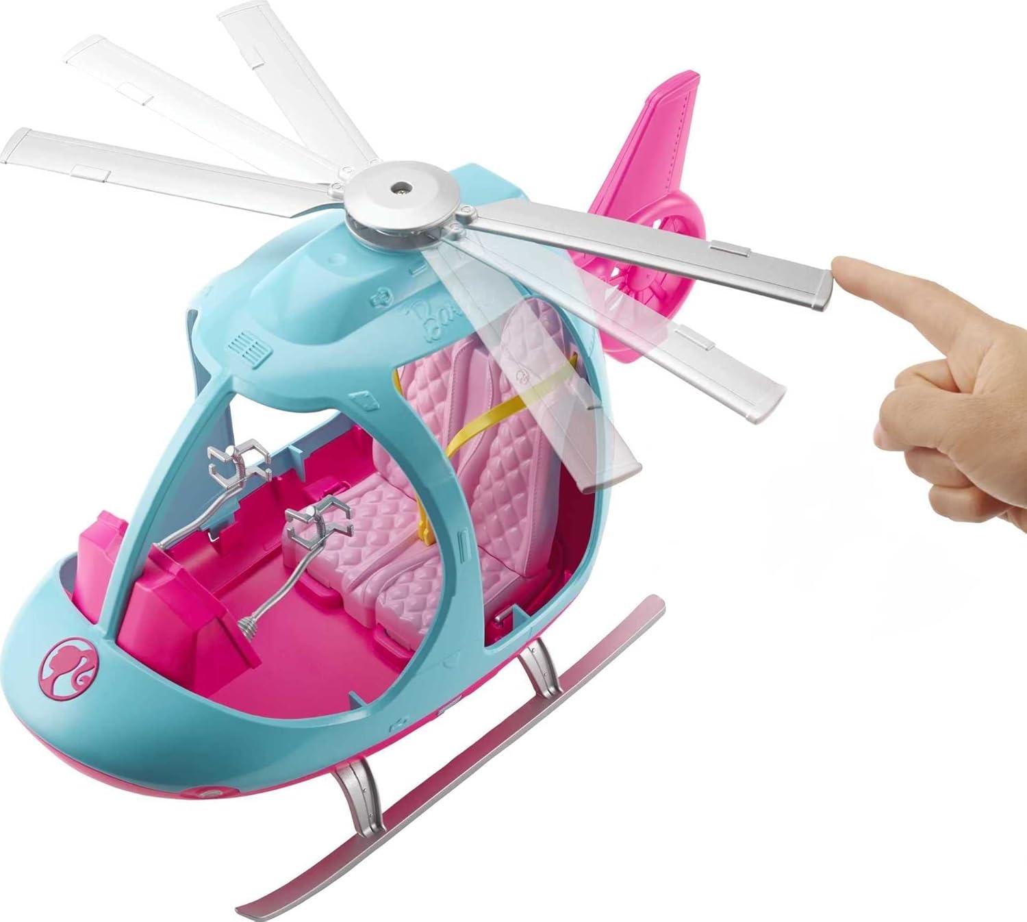 imageBarbie Helicopter with Spinning Rotors Pink and Blue 2Seater Design with Seatbelts and Pilot ControlsHelicopter