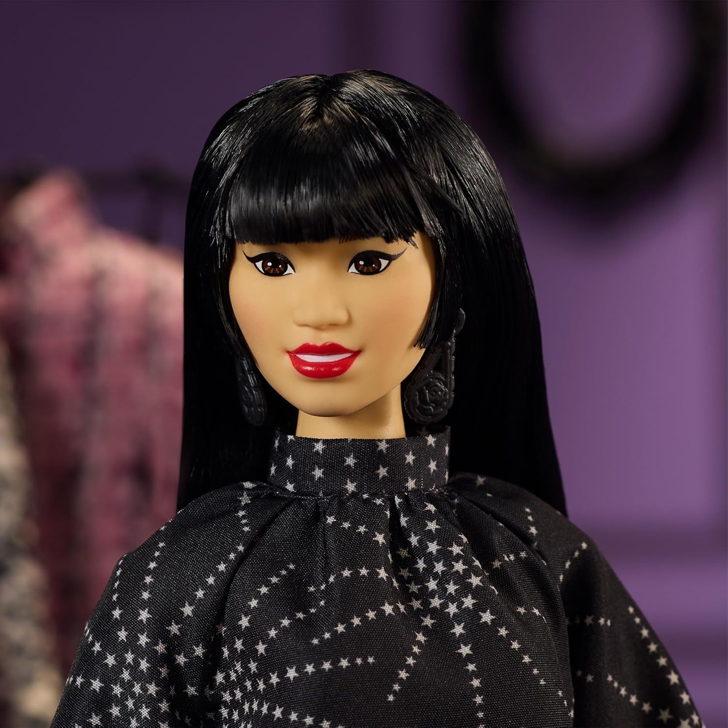 imageBarbie Inspiring Women Anna Sui Doll Collectible in Boho Chic Black Dress Outfit with Boots Sunglasses amp Perfume Accessory