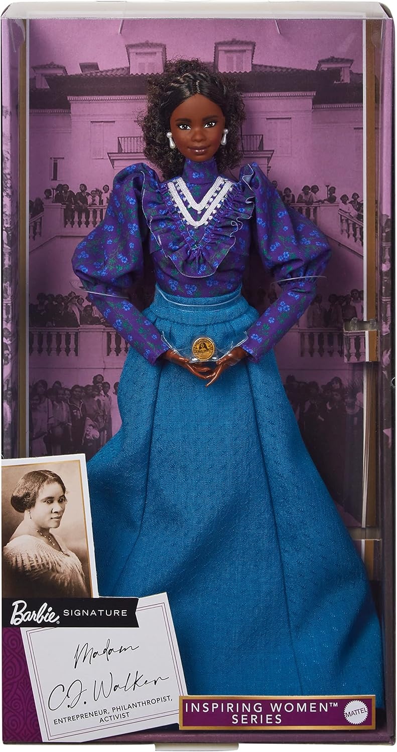 imageBarbie Inspiring Women Doll Madam CJ Walker Wearing Puff Sleeve Blouse FullLength Skirt amp Accessories Collectible with Doll Stand amp Certificate of Authenticity