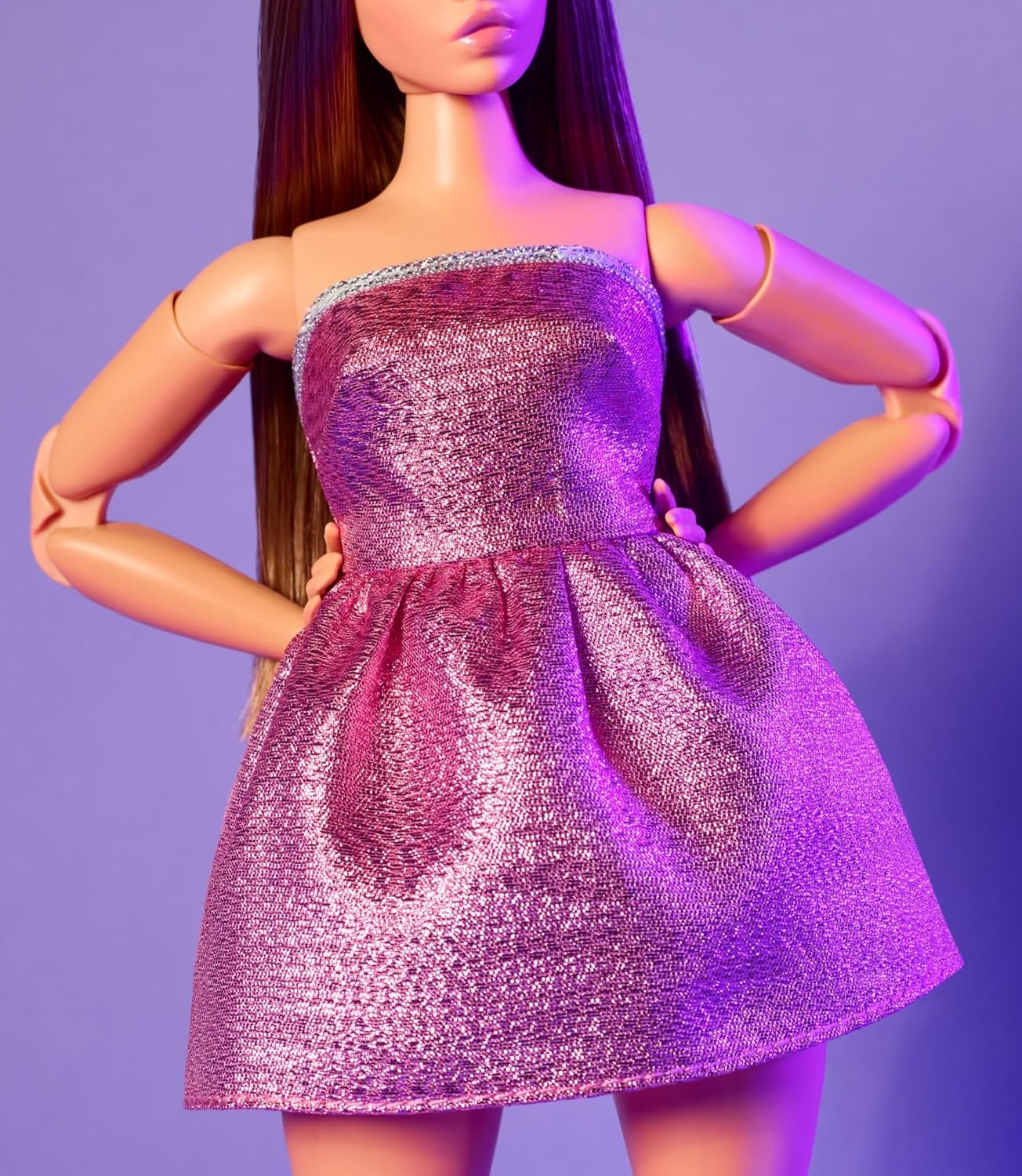 imageBarbie Looks Doll Collectible No 24 with Brown Hair amp Modern Y2K Fashion Shimmery Pink Strapless Dress with PeepToe Heels
