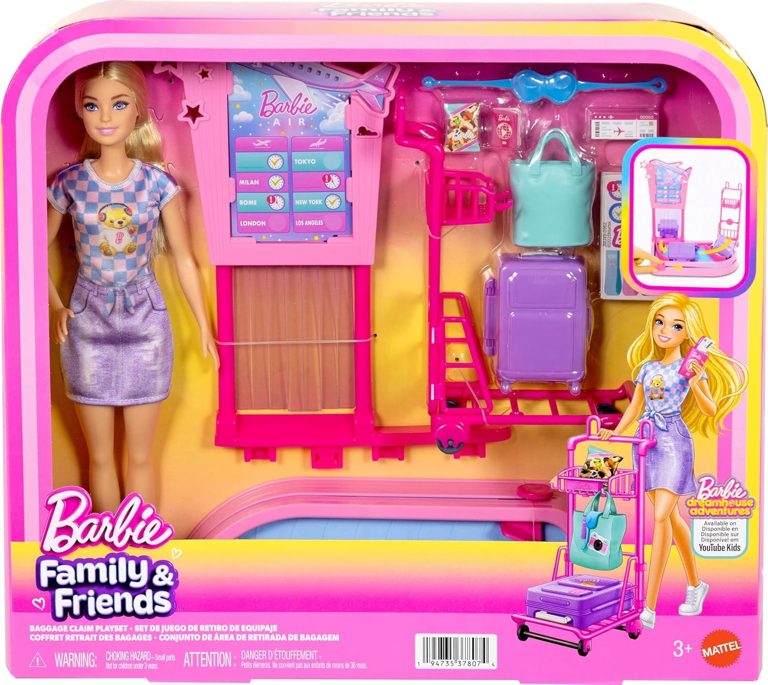 imageBarbie Malibu Family amp Friends Limitless Adventure Blonde Fashion Doll with Baggage Claim Luggage Trolly Conveyer Belt and CarryOn