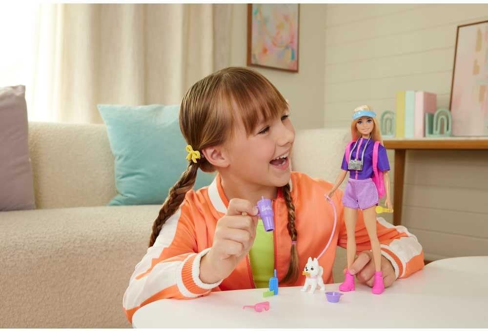 imageBarbie Malibu Outdoor Adventures Fashion Doll Wearing Adventure Outfit with 10 CampingThemed Accessories Including Pet Puppy