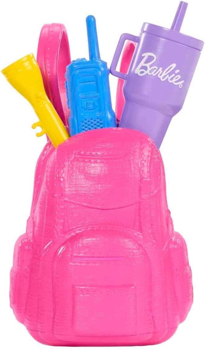 imageBarbie Malibu Outdoor Adventures Fashion Doll Wearing Adventure Outfit with 10 CampingThemed Accessories Including Pet Puppy