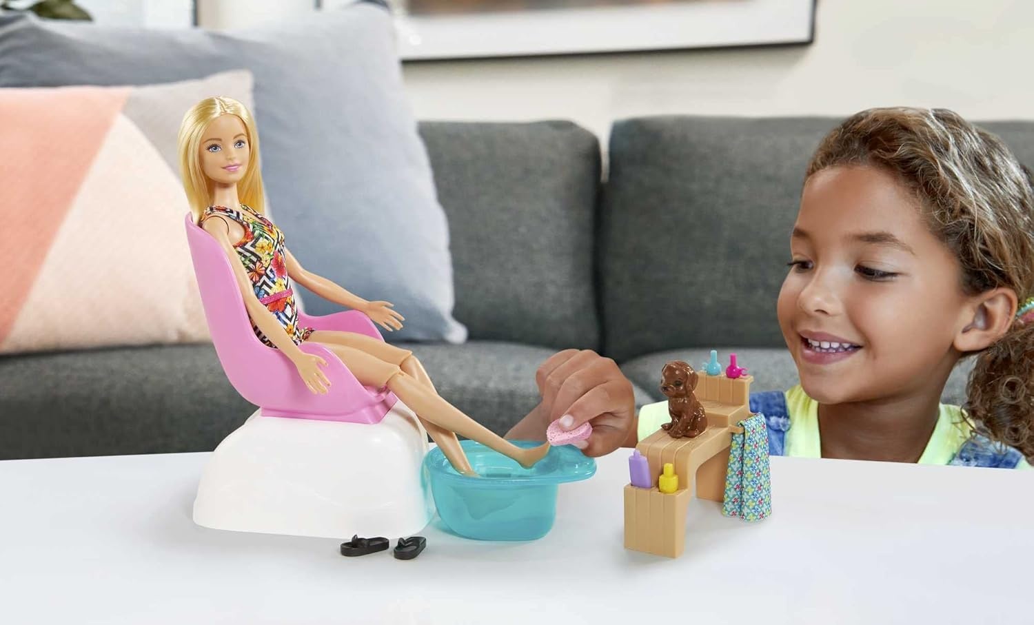 imageBarbie ManiPedi Spa Playset with Blonde Doll Puppy Foot Spa amp Accessories 2 Fizzy Packs Create Foaming Foot Bath ColorChange on Dolls Nails for Repeat Manicures amp Pedicures 37 Years